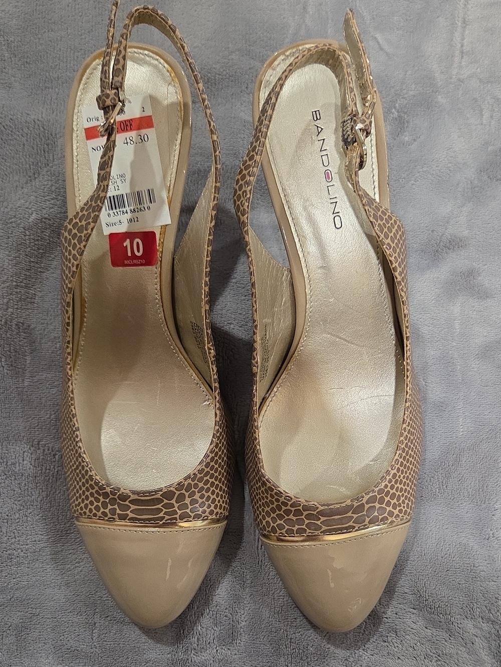 Bandolino Beige Snake-Print Slingback Pumps